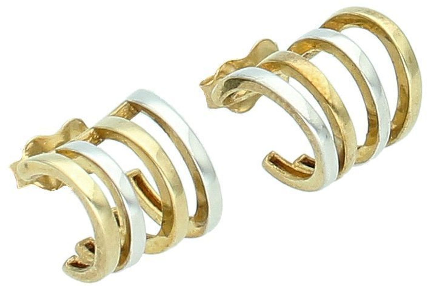 Złote kolczyki damskie na sztyft - Złoto 333, Cztery Połączone Kółeczka z żółtego i białego złota.jpg